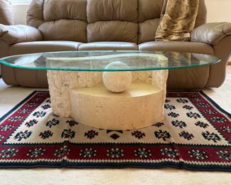 1980's Mactan Stone & Glass Coffee Table