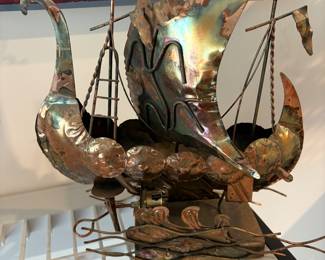 vtg Viking Ship Musical Sculpture