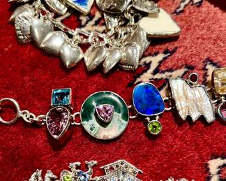 Puffy heart sterling antique bracelet, Noah’s Ark gemstone sterling bracelet.