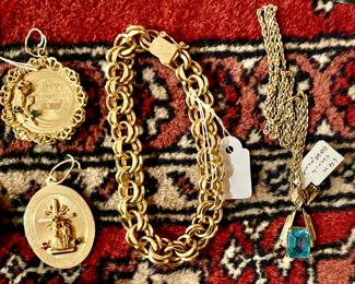 Gold and gemstones. Removed daily.