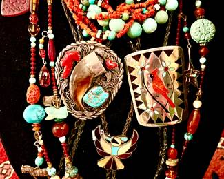 Indian pawn sterling and turquoise, signed pieces. Fine jewelry. Removed daily. Security on premises.