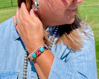 Indian pawn Sterling jewelry, signed pieces, turquoise. 