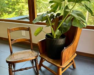 47 MiniWoodenChairsRockerPlantStandwMonsteraPlantPlanter