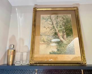 14 OriginalSignedLandscapeinAntiqueFrameVintageStyleBarSet