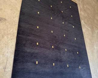 62 BlackWoolAreaRugwSubtleYellowSquareAccentsGreatCondition
