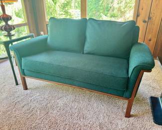 11 VintageMCMLoveseatinPristineDarkGreenWoolUpholstery