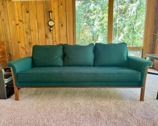9 VintageMCM3SeatSofainPristineDarkGreenWoolUpholstery