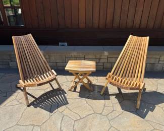 59 MELINOWoodLoungeChairsMatchingFoldingSideTable3pcSet