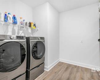 Samsung Washer/ Dryer with pedestals, storage rack, camera equipment