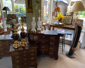 End tables, buffet server, high top with stools, lamps….