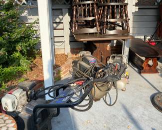 Project pieces. Table with six, coffee table. And we have more not shown!  
Also have a selection of tools and work equipment. Compressor, shop baca, a tiller, weed eater, electrical supplies, plumbing supplies, light fixtures…