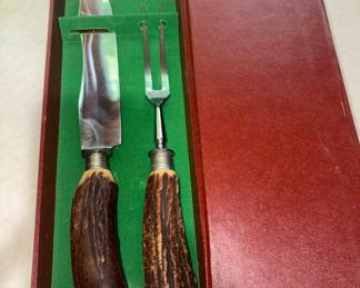 Vintage Stag Horn Craving Set from Germany