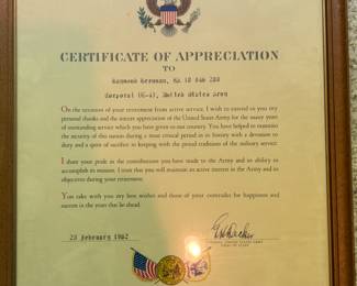 Vintage Certificate of Appreciation Department of the Army