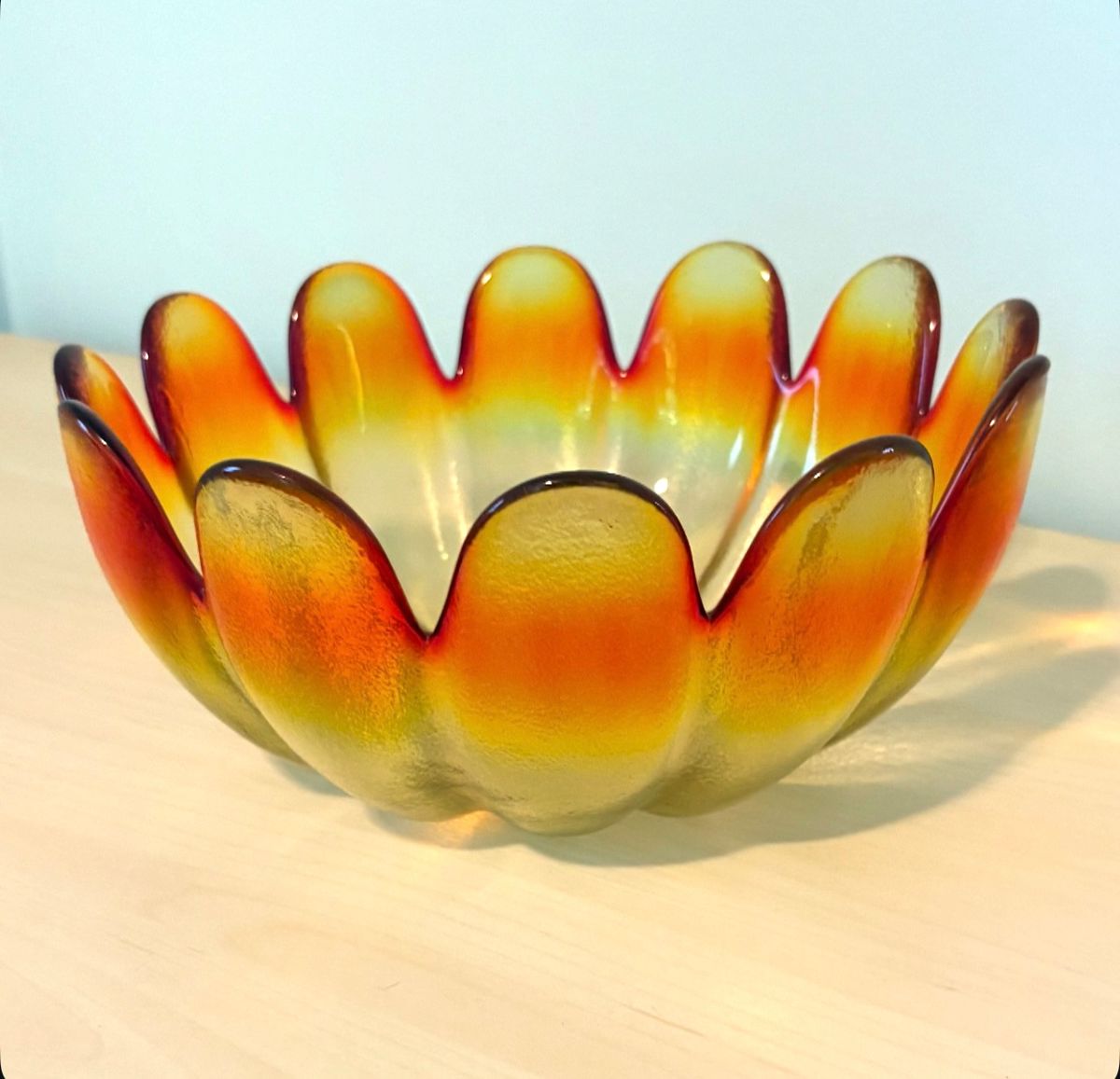Vintage INDIANA GLASS AMBERINA LOTUS 11.25" BOWL - 12 Petals