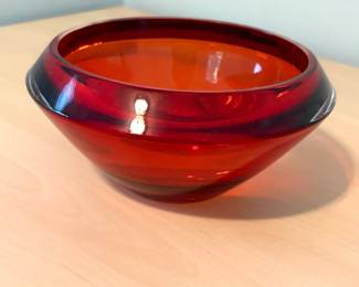 Teleflora Burnt Orange Beveled art glass center bowl