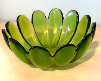 Mid-Century BLENKO Glass 10.5” Green Lotus Petal Salad Console Bowl