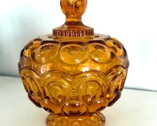 L.E. Smith Amber Moon and Stars Glass
Pedestal Candy/Trinket Dish