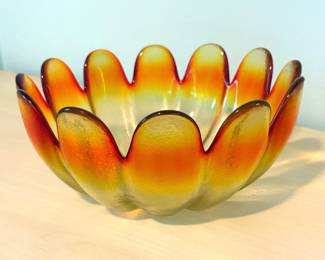 Vintage INDIANA GLASS AMBERINA LOTUS 11.25" BOWL - 12 Petals