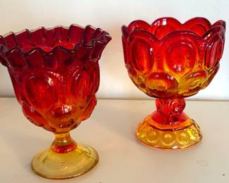 Vintage L.E. Smith Moon and Stars Amberina Footed Candy Dish or Compote.