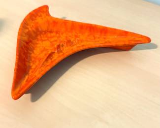 Mid-Century Modern ceramic ashtray, specifically a "boomerang" style ashtray, likely from the Sunkist Van Nuys California Pottery line