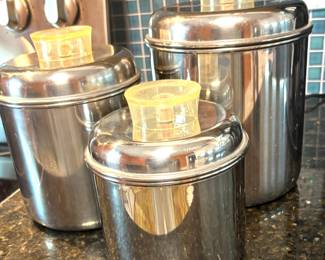 Mid Century revere ware S/S set of 3 canisters tel-u-top