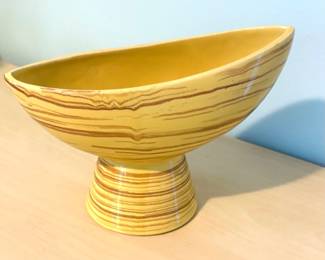 Vintage McCoy Pottery “Harmony” Footed Planter Yellow and Brown Striped Glaze 8.5"