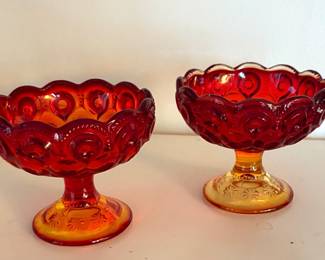Vintage L.E. Smith Moon and Stars Amberina Footed Candy Dish or Compote.