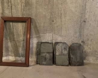 Large wooden frame;  Flat slate stones , each  with 2  holes for hanging - Make your own outdoor Welcome sign.