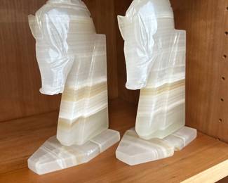 Agate horse head bookends