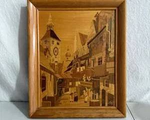 Vintage Wooden Inlay Work Made in Germany by Buchschmid & Gretaux