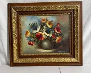 Framed Still Life Floral Painting Signed by Addie Belleau 1981