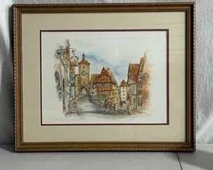 Framed Watercolor Painting of Rothenburg ob der Tauber