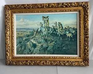 Large Framed Canvas Reproduction of Charles M. Russell "In the Wake of the Hunters" Limited Edition 117/250