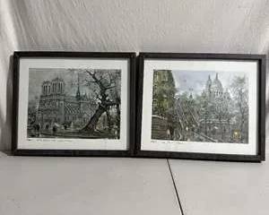 Two Vintage Prints, Maurice Louis Legendre's Paris Le Sacré Cœur 1974 and Paris Notre Dame 1975