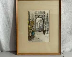 Jan Korthals Hand Colored Framed Lithograph Print "Rue St. Denis" Paris, 1950's Mid Century