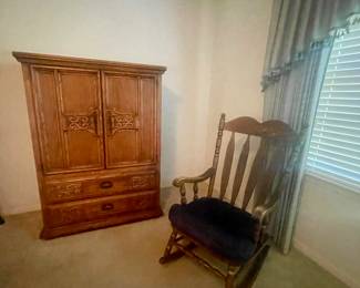 Armoire matches triple dresser and night stand, rocking chair