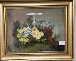 Antique Large Pastel Painting in an Original Gold Frame.