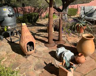 Pots, outside speaker, palm lights, bubba grill