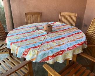 Wooden outdoor table with six chairs $100