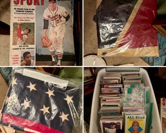 Sports Memorabilia. Two 48 star flags, one stars and bars Confederate battle flag