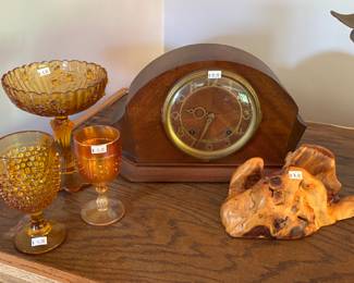 Vintage Glassware, Mantle Clock