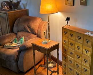 CD's, CD Storage Cabinet, Wooden Side Table, Table Lamp, Recliner