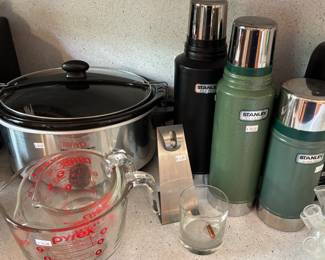 Stanley Thermos's, Crockpots Pyrex Liquid Measuring Cups  