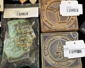 4 Pewabic Tile Ornaments (B), Michigan Pewabic Tile, Beautiful Bountiful Michigan Pewabic Tile