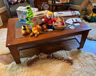 1950's MasterCrafters Swinging Girl Clock, Wooden Coffee Table, Vintage Toys