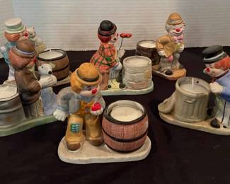 Vtg Set Of 6Hobo Luvkins Porcelain Clowns Jasco 1980s Figurine Candleholders