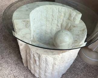 Glass End Table With Marble Accents