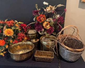 Lot Of Floral Baskets Metal Pots