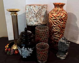 Variety Of Vases, Candle Holders, Marble Stone Book Ends