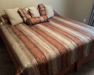 King Size Bed, Box Spring, Bed Frame, Bed Spread And Throw Pillows